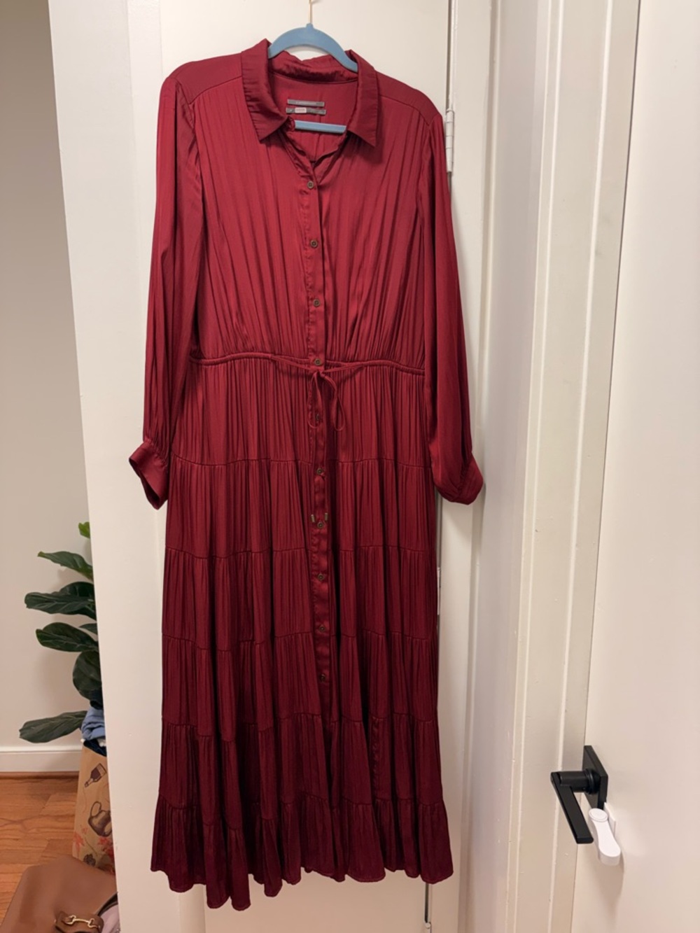 Anthropologie Long Sleeve Tiered Maxi Dress - Crimson Red - Picture 7 of 9